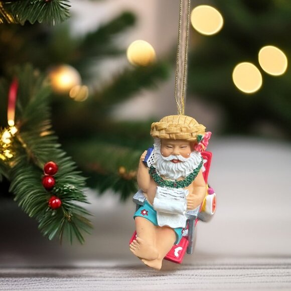 Island Heritage Hawaiian “Working Santa” Christmas Ornament Hand Painted Resin - Picture 12 of 12